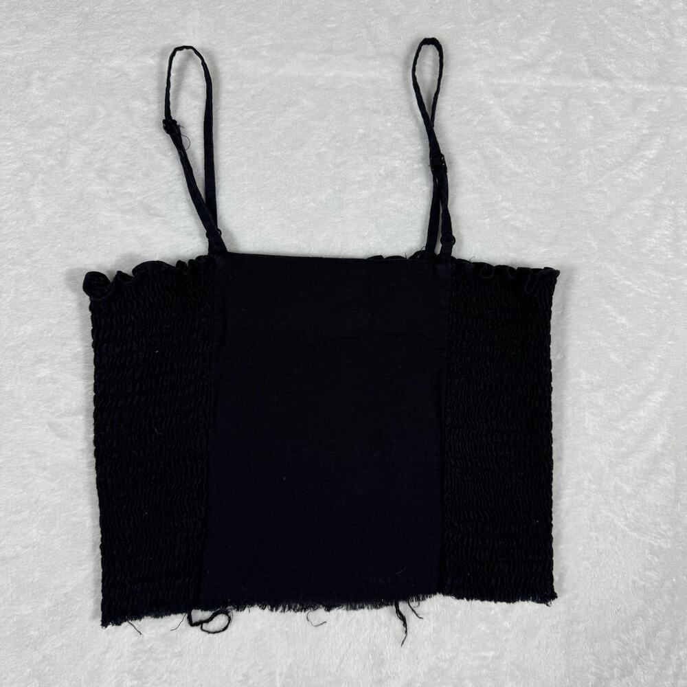 MAEVE Anthro Black Smocked Crop Top Women's XS Spaghetti Straps Adjustable